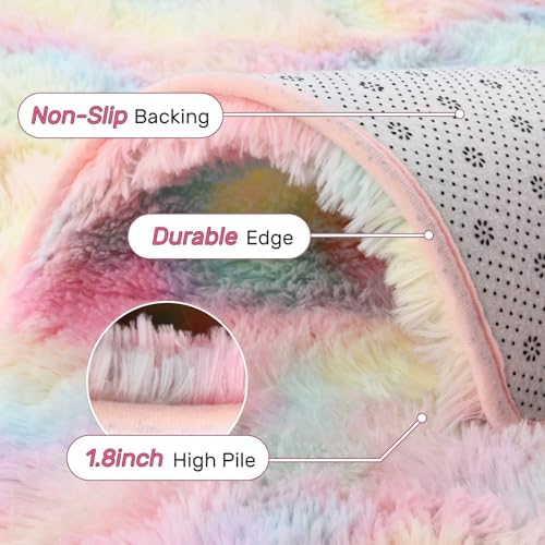 6x9 ft Fluffy Rainbow Area Rug for Bedroom Soft Fuzzy Living Room Rug Non-Slip Shag Rugs Carpet for Nursery Kids Play Room Dorm Office Indoor Modern Plush Carpets - Image 6