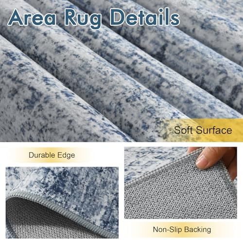 4ft Round Abstract Washable Area Rug for Living Room Blue - Image 6
