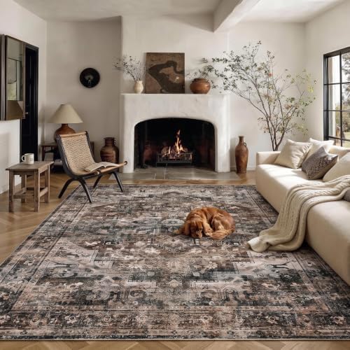 GarveeHome 9x12 Brown Area Rug for Living Room Washable Vintage Rug by GarveeHome
