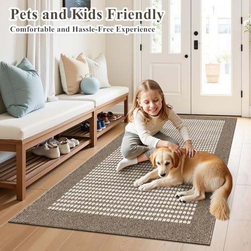Ileading Indoor Door Mat 3x5ft, Absorbent Muddy Mats for Dogs, Low-Profile Entrance Large Welcome Mat with Non-Slip Rubber Backing, Washable Runner Carpet for Hallway,Entryway,Kitchen(Brown) - Image 2
