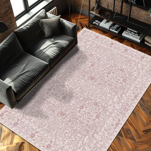 6x9 Washable Area Rugs for Living Room Soft Carpet (Pink) - Image 3