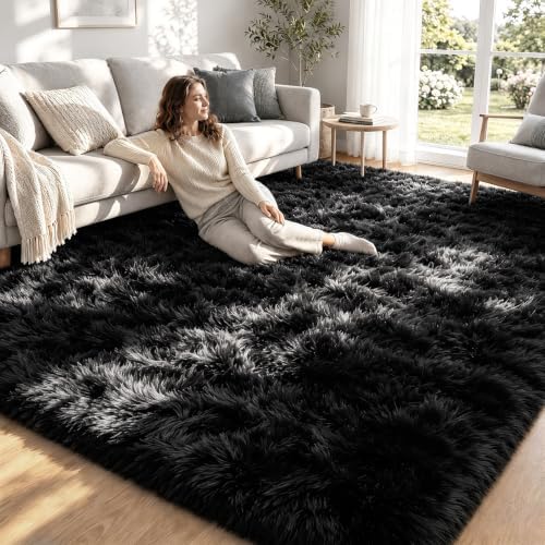9x12 Area Rugs for Living Room: Soft Black Fluffy Rug Shag Washable Rug Plush Fuzzy Indoor Carpet for Bedroom Nursery Playroom Girls Boys Kids Room (Black, 9'x12') by ZomfyRugs
