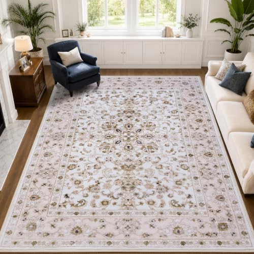 9x12 Area Rugs for Living Room, Washable Area Rug, Beige by LLRULLGS