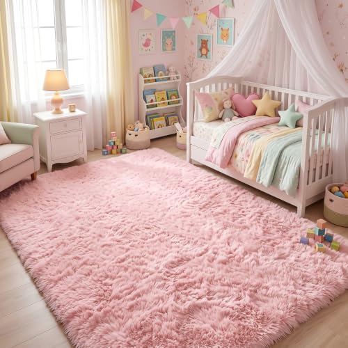Pink Area Rugs for Girls Bedroom Living Room, Fluffy 4x6 Bedside Shag Rug - Image 6