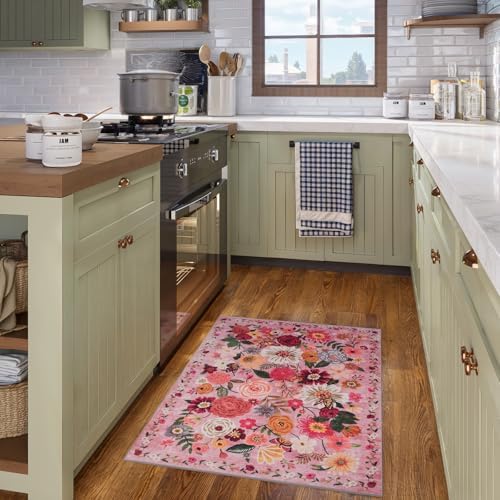 Pink Washable 2x3 Entry Rug, Small Rugs for Kitchen Bathroom Door Mat - Image 2