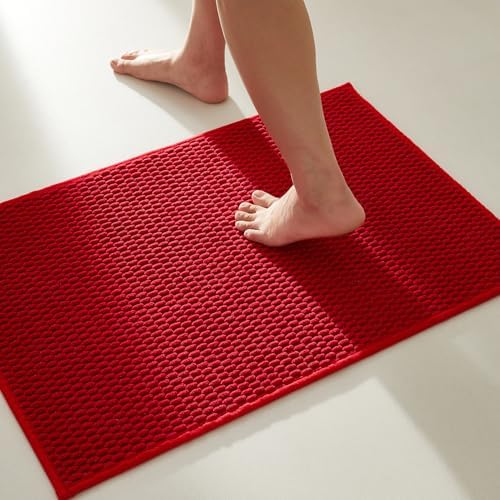 TYUU Christmas Bathroom Rugs Non Slip Washable, Super Absorbent Thin Bath Mat Small Quick Dry Low Pile Bathroom Rug, Red 20"x30" by TYUU