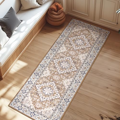 Lessymo 2 x 6 Runner Rug for Hallway, Washable Entryway Rugs, Brown Beige - Image 5