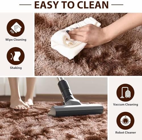 FinRèc Home 5x8 Non-Slip Fluffy Area Rugs for Living Room (Brown) - Image 5