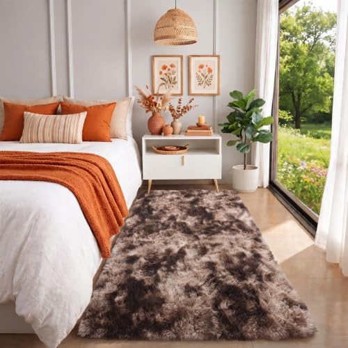 Runner Rugs for Bedroom 2x6, Fluffy Hallway Rug Chocolate Brown Bedside Rug by PAGISOFE