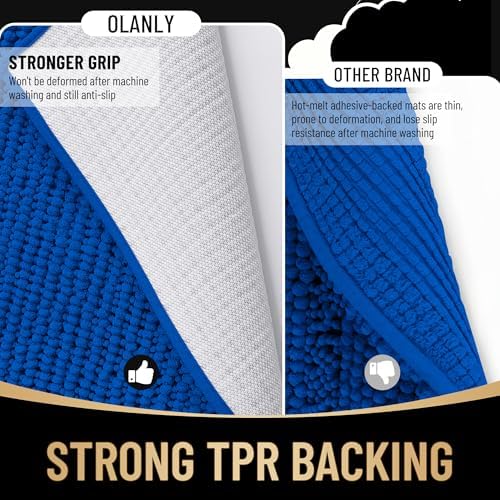 OLANLY Thick Chenille Absorbent Bathroom Rugs Mat 30x20, Royal Blue - Image 5