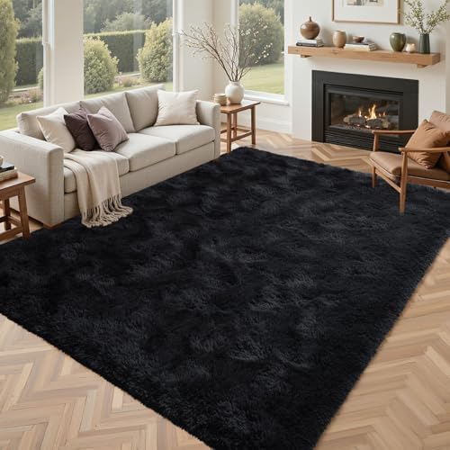 Black Rugs for Living Room Fluffy 5x8 ft Bedroom Rug Non-Slip Area Rugs Shag Carpet for Nursery Kids PlayRoom Dorm Office Indoor Modern Plush Carpets Boys - Image 2