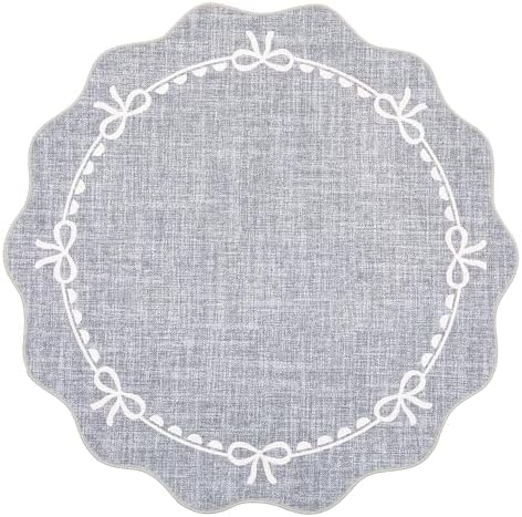 GarveeHome 4ft Round Rugs Washable Scalloped Bow Rug for Bedroom, Grey - Image 4
