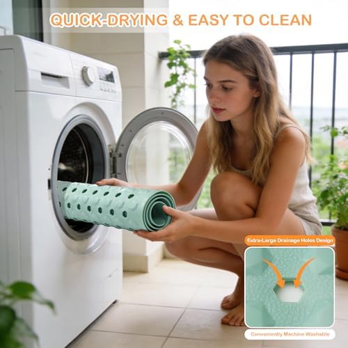 Yimobra Bathtub Mat Non Slip, 34.5"X15.5" Long Shower Mat for Inside Shower, Machine Washable Bath Mat with Drain Holes & Strong Suction Cups, Soft on Feet, Bathroom Essentials, Light Green - Image 6
