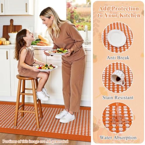 Ileading Fall Kitchen Rugs Set of 3 Piece Washable Orange Autumn Runner Rug - Image 6
