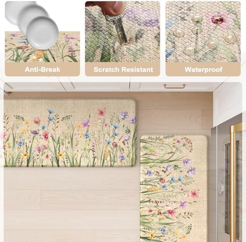 KIMODE Anti Fatigue Mats for Kitchen Floor, Farmhouse Floral Kitchen Rugs - Image 6