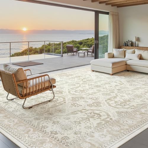 Soalmost 8x12 Area Rugs Large Washable Living Room Rug Non-Slip Beige/Brown - Image 2
