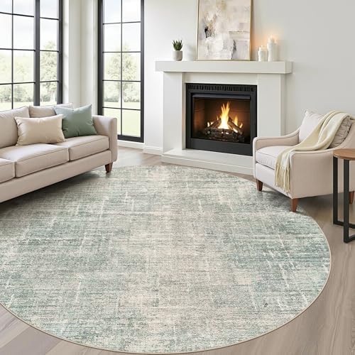 LOONGRUG Round Rug 7x7 Washable Neutral Modern Rug for Living Room Green by LOONGRUG