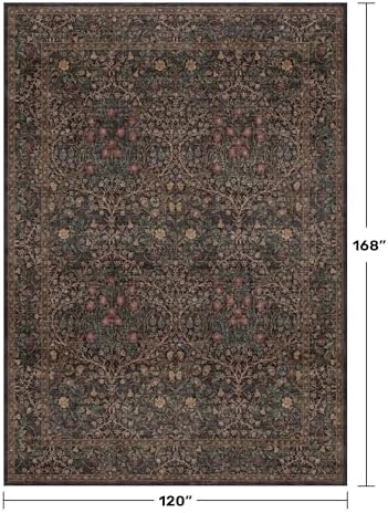 Hazo Haus Dark Brown 10x14 Area Rugs for Living Room - Extra Large Vintage Western Unique Neutral Floral, Washable Low Pile Non-Slip Soft Thin Area Rug for Dining Under Table, Bedroom Under Bed - Image 2
