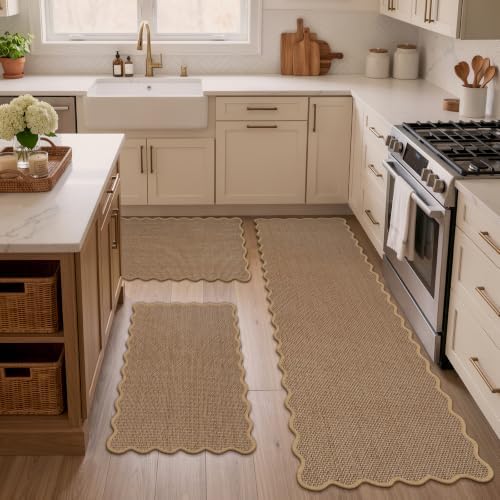 KIMODE Kitchen Rugs and Mats Set of 3 Scalloped Kitchen Runner for Floor - Image 2
