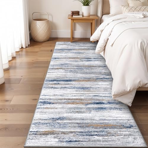 3x8 Washable Runner Rug for Family: Easy-to-Clean Runners for Hallway Entryway Kitchen Bedroom - Stain and Water Resistant Rugs with Non-Slip Backing - Soft Low-Pile Carpet Navy Grey by WIEVEDENS