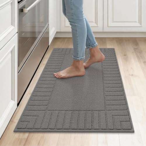 BEQHAUSE Kitchen Rugs 24"x35", Non Slip Washable Kitchen Floor Mat, Grey by BEQHAUSE