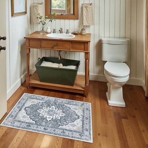 RELEANY Washable Area Rug, Small 2'x3', Grey/White/Beige - Image 3