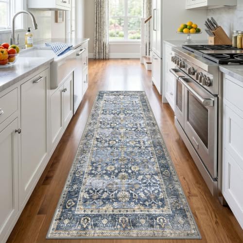 KUTA Vintage Washable Wide Runners for Hallways 3x7 Blue Grey Beige - Image 2