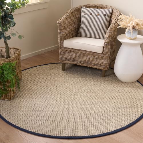 SAFAVIEH Natural Fiber Round Rug 6', Sisal Textured Navy NF143N by Unknown