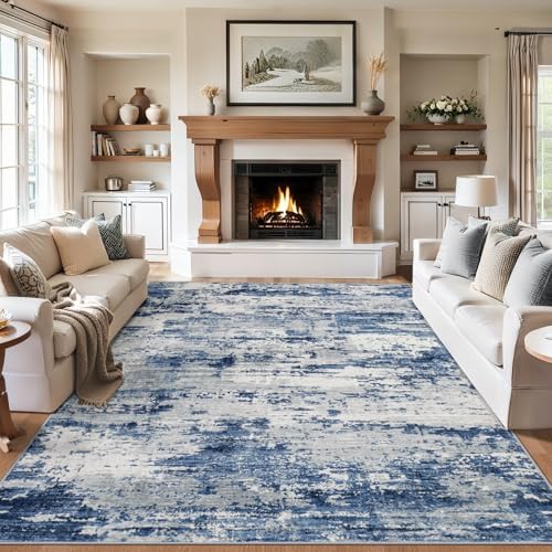 PLHXFR 9x12 Area Rug Living Room: Abstract Washable Carpet Blue Gray by PLHXFRSoftAreaRugs