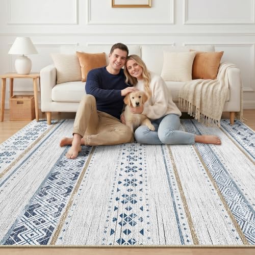 6x9 Washable Area Rugs for Living Room Boho Bedroom Rug Blue/Brown - Image 6