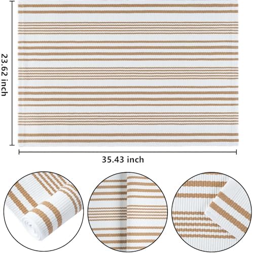 Khaki and White Striped Outdoor Rug 24"x51" Fall Washable Front Porch Rug - Image 2