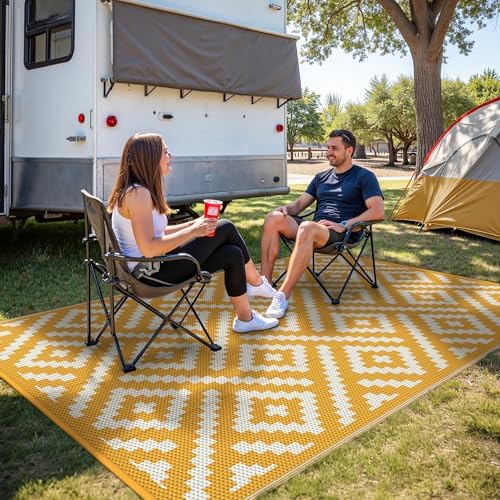 GENIMO Outdoor Rug, Waterproof Plastic Rugs for Patio, 6'x9' Yellow White - Image 6