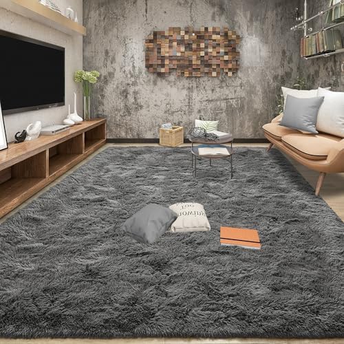 Tepook Dark Grey Fluffy Rugs for Living Room Shag Area Rug 6x9 for Bedroom by Tepook