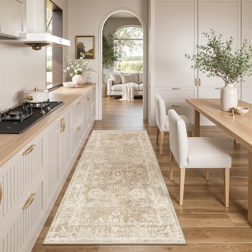 Madane Washable Runner Rug 3x6, Soft Kitchen Hallway Rug Beige/Brown - Image 3