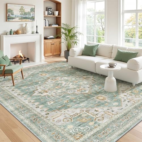 befbee 7x9 Washable Area Rug for Living Room Non Slip Indoor Carpet Green - Image 6