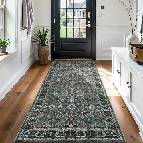 Green 3x6 Washable Runner Rug: 6ft Runners for Hallways Non Slip Ultra Soft by TOPRUUG