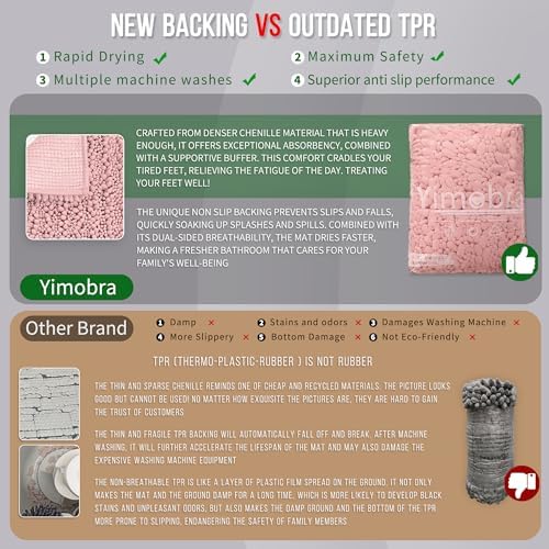 Yimobra Long Bathroom Rugs Non Slip Washable 44x24 Inch - Ultra Soft Absorbent Chenille Bath Mat, Quick Dry Shaggy Floor Carpet for Tub Shower, Light Pink Home Decor Accessories - Image 3