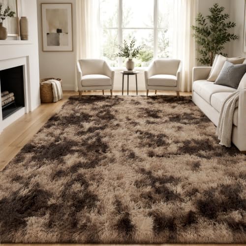 PLHXFR 9x12 Area Rug Living Room: Fluffy Bedroom Soft Shag Rug Coffee Brown by PLHXFRSoftAreaRugs