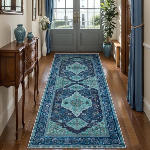 Tangsoo Vintage Teal 2x6 Washable Runner Rugs for Hallways, Non Slip Runner by Tangsoo