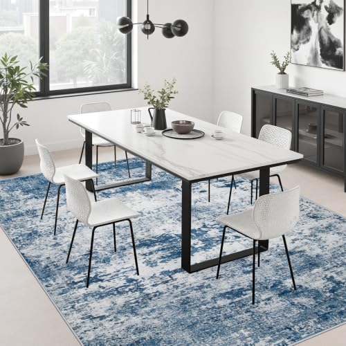 6x9 Area Rug Living Room Rug: Washable Modern Abstract Soft Thin Rug Indoor Floor No Slip Stain Resistant Carpet for Bedroom Dining Room Farmhouse Nursery Home Office - Blue - Image 4