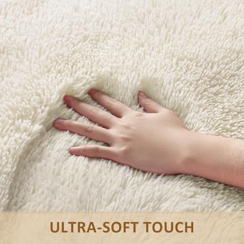 Ophanie Runner Rug for Hallway,2.5x12 Washable Non-Slip Fluffy Soft Bedside Rugs,Bedroom Living Room Shaggy Carpet for Kids Girls Boys Dorm Nursery Decor Aesthetic,Ivory with Over 99 pcs Pile fibers - Image 2
