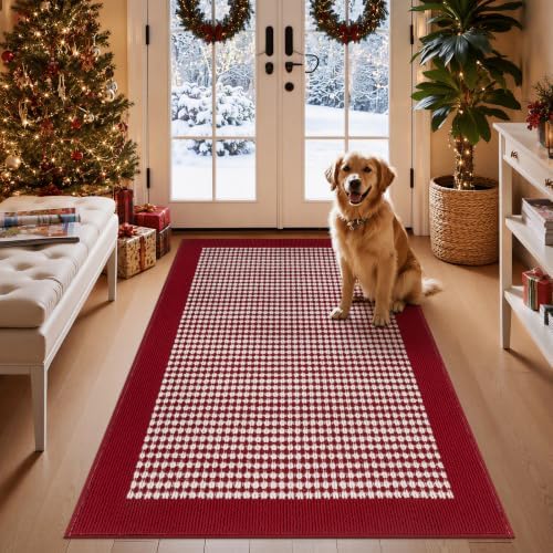 Ileading Christmas Indoor Door Mat Washable Red Xmas Dog Muddy Rug 3x5ft by Ileading