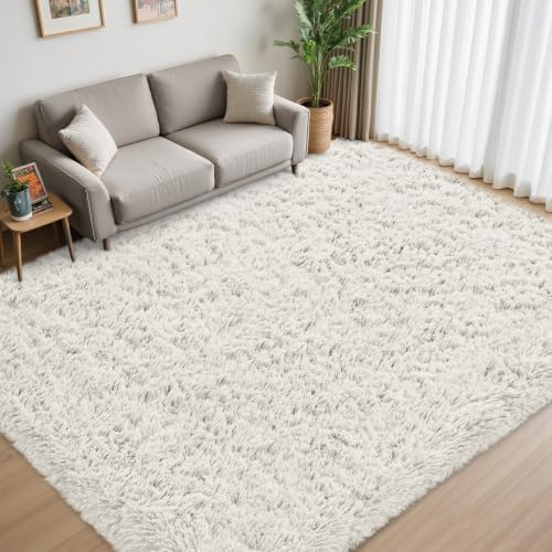 9x12 Area Rug for Living Room,White Fluffy Shag Non-Slip Bedroom Rugs - Image 2