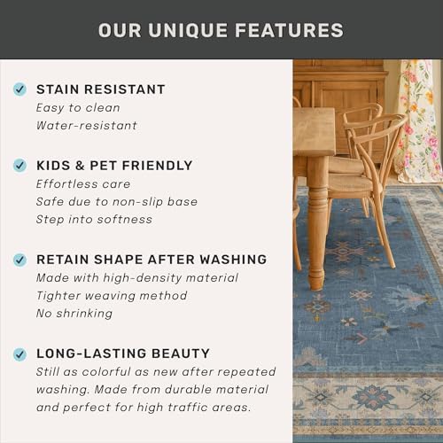 Hazo Haus Washable 10ft Long Hallway Runner Rug Blue - 3 x 10 Runner Rug, Boho Waterproof 3x10 Kitchen Floor Mat - Modern Eclectic Boho Design Décor - Image 5