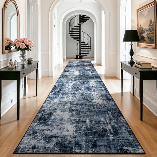Rugflix 3x16 Runner Rug for Hallway, Washable Navy Blue Long Runners - Image 3