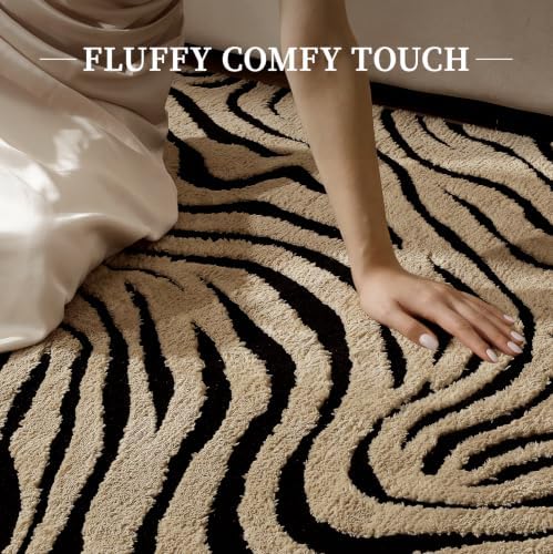 YIHOUSE 6×9 Ft Zebra Area Rugs Black and Beige: Washable Nonslip Plush Soft Rug for Living Room - High-Low Striped Carpet for Bedroom Dining Room Office Playroom Nursery Home Decor - Image 6