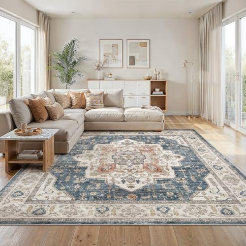 9x9 Square Area Rug: Washable Soft Blue Area Rug for Living Room - Image 2