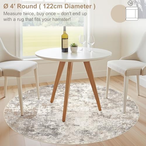 UERMEI 4ft Round Area Rug Living Room Rugs - 4x4 Washable Neutral Modern Abstract Soft Thin Rug Indoor Floor No Slip Rug Carpet for Bedroom Under Dining Table Home Office Decor - Brown Grey - Image 2
