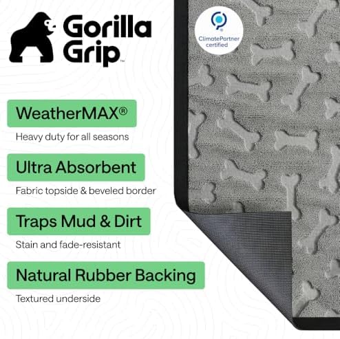GORILLA GRIP WeatherMAX Door Mat, Indoor Outdoor, 29x17, Light Gray Bones - Image 2