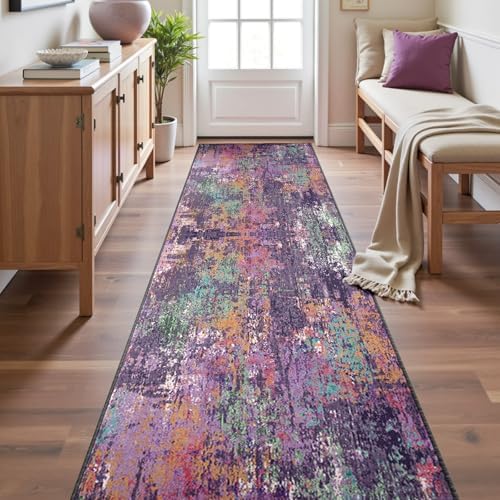 RELEANY Washable Runner 2'x10' Abstract Area Rug for Hallway Purple Multi - Image 2
